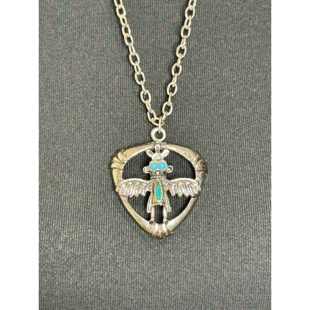 Thunderbird Faux Turquoise Southwestern Silver Tone Necklace